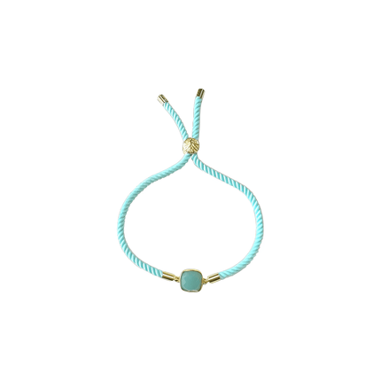 Bracelet Ajustable Corde Laiton Amazonite Carré Facetté 11mm