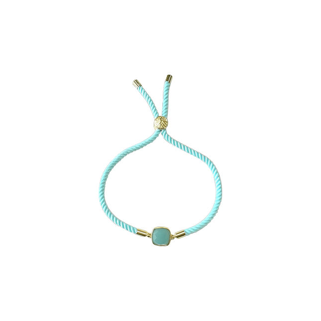 Bracelet Ajustable Corde Laiton Amazonite Carré Facetté 11mm