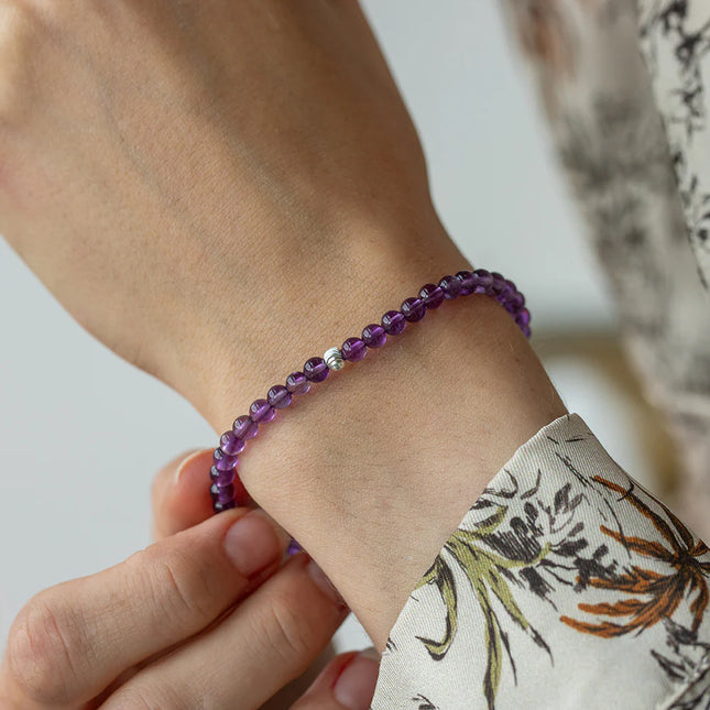 BRACELET ANTI-STRESS AMETHYSTE ET PERLE ACIER INOXYDABLE 4mm