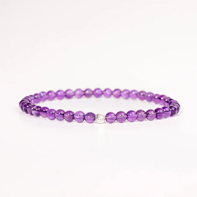 BRACELET ANTI-STRESS AMETHYSTE ET PERLE ACIER INOXYDABLE 4mm