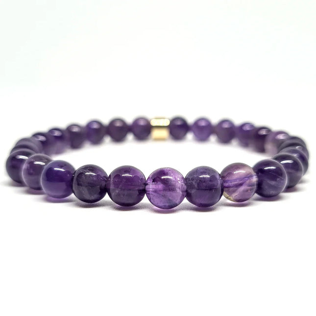 BRACELET ANTI-STRESS AMETHYSTE BRESIL ET PERLE PLAQUEE OR 18 CARATS 6mm