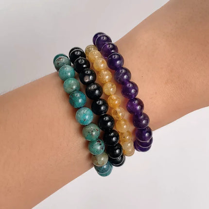 BRACELET ANTI-STRESS AMETHYSTE Catégorie AA / Perle plaquée OR 18 CARATS 8MM