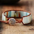 Bracelet arbre de vie en pierre d'amazonite naturelle et cuir