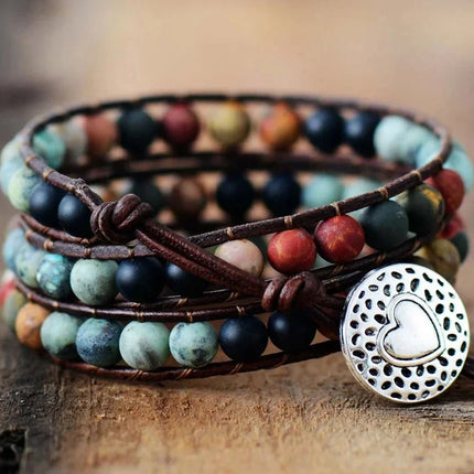 Bracelet en cuir orné de pierres semi-précieuses naturelles LOVE