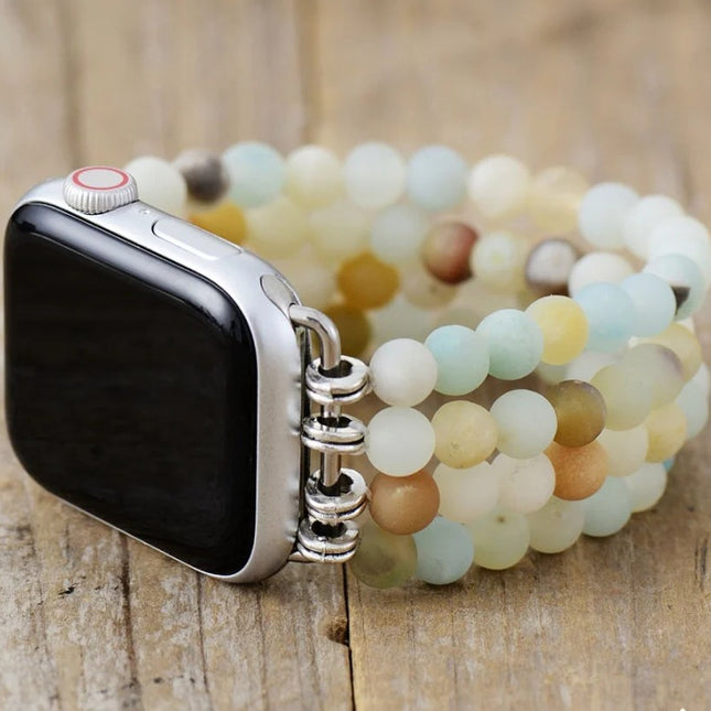 Bracelet élastique en perles d'amazonite pour Apple Watch