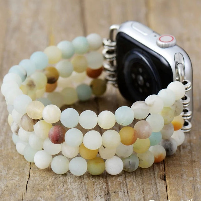 Bracelet élastique en perles d'amazonite pour Apple Watch