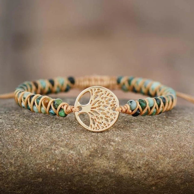 Bracelet en turquoise naturelle africaine et arbre de vie