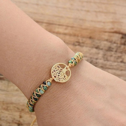 Bracelet en turquoise naturelle africaine et arbre de vie