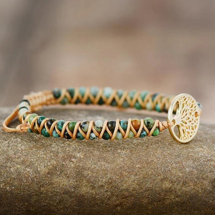 Bracelet en turquoise naturelle africaine et arbre de vie
