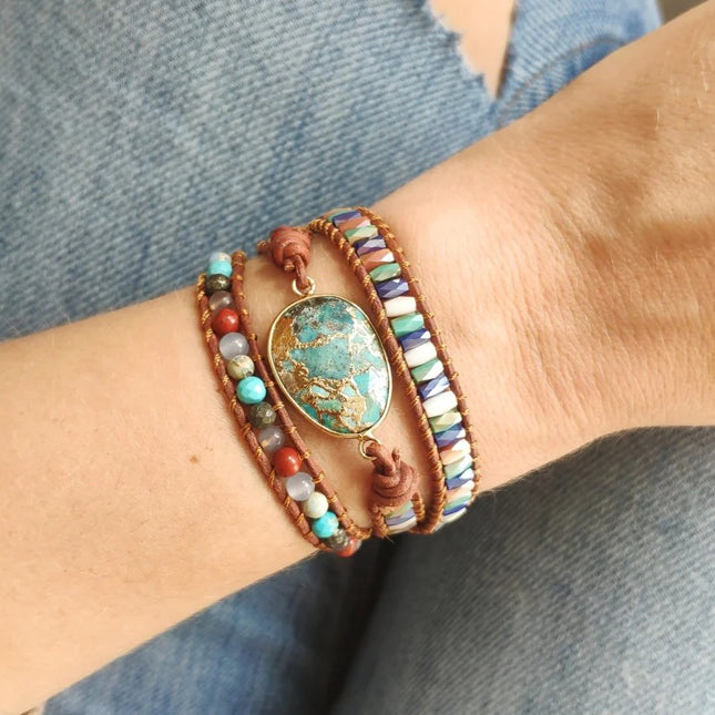 Bracelet enroulé turquoise naturelle et jaspe