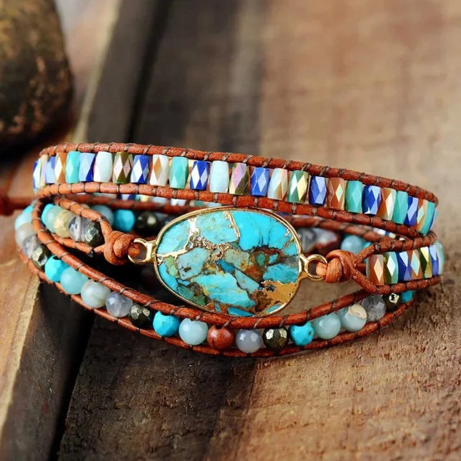Bracelet enroulé turquoise naturelle et jaspe