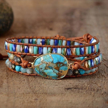 Bracelet enroulé turquoise naturelle et jaspe