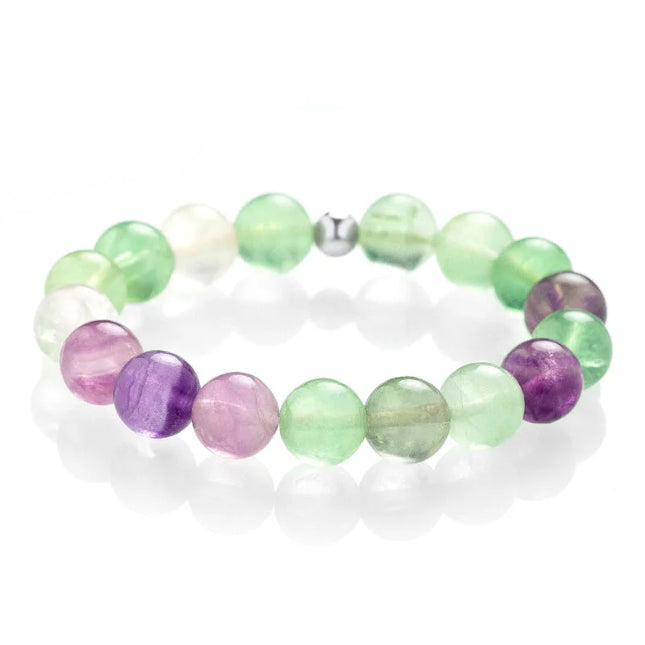 BRACELET ANTI-STRESS ET ANXIETE FLUORITE 8mm / Catégorie A / Perle acier inoxydable