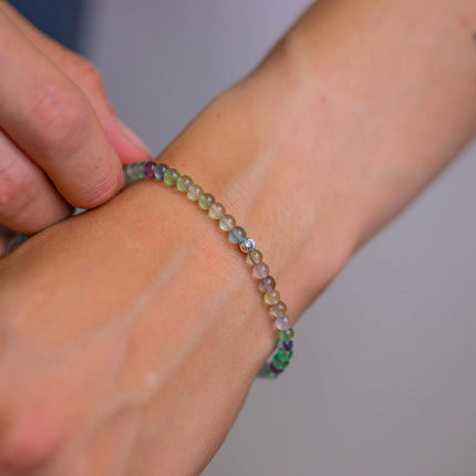 BRACELET ANTI-STRESS ET ANXIETE FLUORITE 4mm / Catégorie A / Perle acier inoxydable