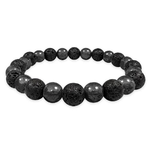 BRACELET CONCENTRATION/SOUTIEN HEMATITE ET LAVA STONE 8MM