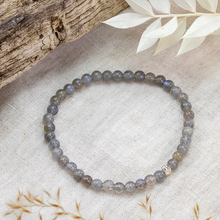 Bracelet CALME/LACHER PRISE LABRADORITE et PERLE ACIER INOXYDABLE 4MM