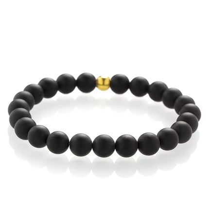 BRACELET STABILITE ET FORCE ONYX MAT 10mm / Catégorie A / Brésil / Perle plaquée or 18 carats