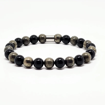 BRACELET STABILITE ET FORCE ONYX ET PYRITE 8mm / Catégorie A / Brésil