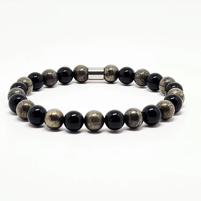 BRACELET STABILITE ET FORCE ONYX ET PYRITE 8mm / Catégorie A / Brésil