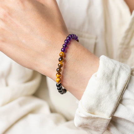 Bracelet ENERGIE Oeil de Tigre, Amethyste et Tourmaline 6 mm
