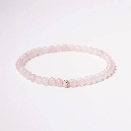 BRACELET AMOUR DE SOI/BIENVEILLANCE QUARTZ ROSE et Perle plaquée OR 18 CARATS / BRESIL 4MM