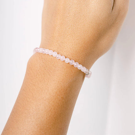 BRACELET AMOUR DE SOI/BIENVEILLANCE QUARTZ ROSE et Perle plaquée OR 18 CARATS / BRESIL 4MM