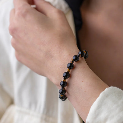 Bracelet Confiance/Protection Oeil de Tigre et Tourmaline / Brésil