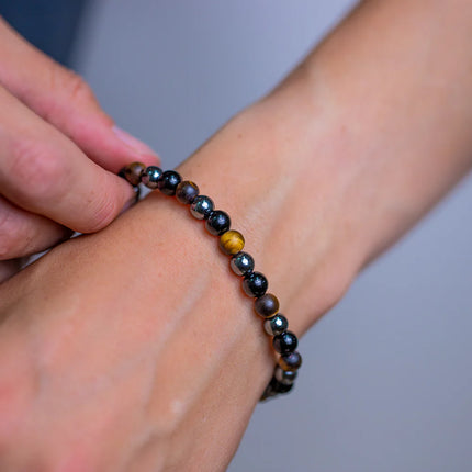 Bracelet Confiance/Protection Oeil de Tigre, Hématite et Obsidienne / Catégorie A / Brésil