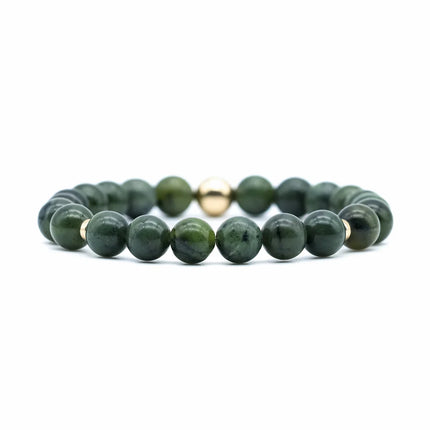 BRACELET EQUILIBRE JADE ET PERLE PLAQUEE OR 18 CARATS 8MM