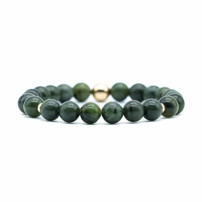 BRACELET EQUILIBRE JADE ET PERLE PLAQUEE OR 18 CARATS 8MM