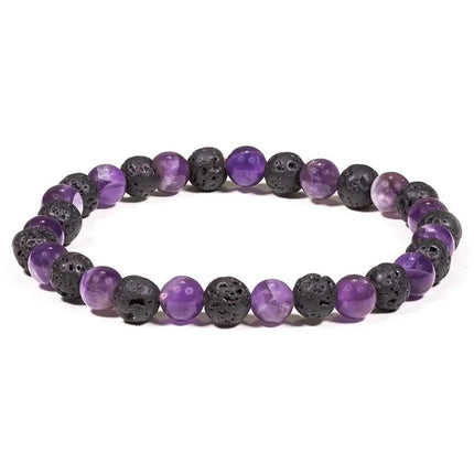 BRACELET ANTI-STRESS AMETHYSTE ET PIERRE DE LAVE 6mm
