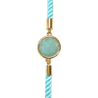 Bracelet Ajustable Corde Laiton Amazonite Rond Facetté 12mm
