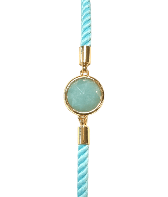 Bracelet Ajustable Corde Laiton Amazonite Rond Facetté 12mm