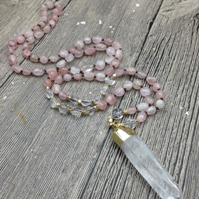 Collier en quartz clair et quartz rose naturel