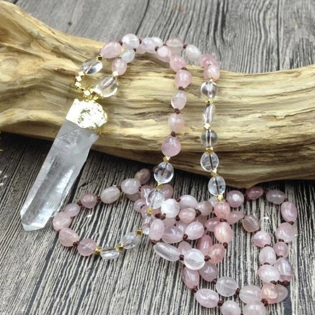 Collier en quartz clair et quartz rose naturel