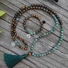 Mala de 108 perles en bronzite oeil de tigre naturel et turquoise africaine