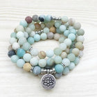 Mala de 108 perles de pirère en pierres d'amazonite mate naturelle