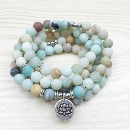 Mala de 108 perles de pirère en pierres d'amazonite mate naturelle