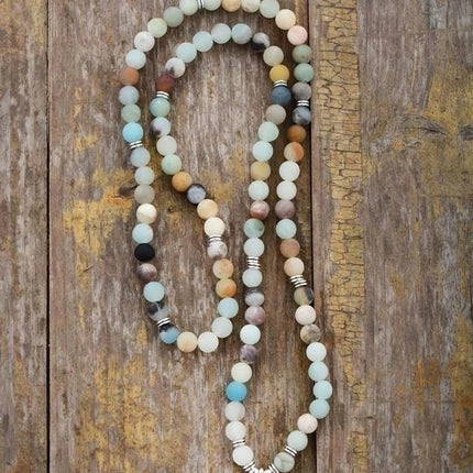 Mala de 108 perles de pirère en pierres d'amazonite mate naturelle