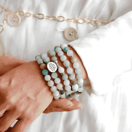 Mala de 108 perles de pirère en pierres d'amazonite mate naturelle