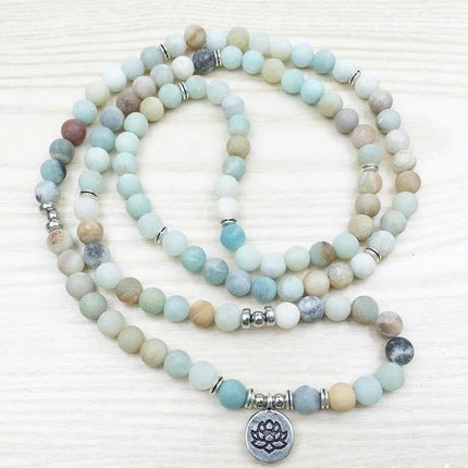 Mala de 108 perles de pirère en pierres d'amazonite mate naturelle