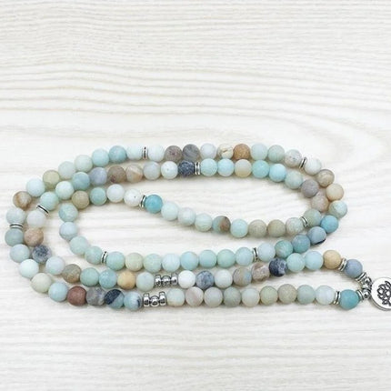 Mala de 108 perles de pirère en pierres d'amazonite mate naturelle